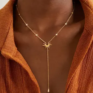 Loyalove Greenish Spring Y-shaped Lariat Gold Necklace for Women Trendy  Long  Drop Dangle Necklace Layered  Pearl Necklace Bar CZ Pendant for Women Jewelry set