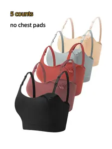 Solid Ribbed Adjustable Strap Wireless Bra, Unlined Unpadded Breathable Comfort Maternity Lingerie Bra for Women, Maternity Lingeries for All Seasons