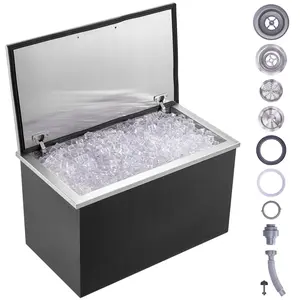 【DealsForYouDays】VEVOR Drop in Ice Chest,  , 24"L x 20"W x 15"H Stainless Steel Ice Cooler, Commercial Ice Bin with Hinged Cover, 40 qt Outdoor Kitchen Ice Bar, Drain-pipe and Drain Plug Included, for Cold Wine Beer