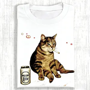 WACKY CAT Printed Design Unisex Vintage Crew Neck Regular Fit Cotton Fabric Casual Comfort Breathable Short Sleeve Funny T-shirts Fashion Men&Women's Top for Daily Wear 072207 SpringStatements Tee Distressed