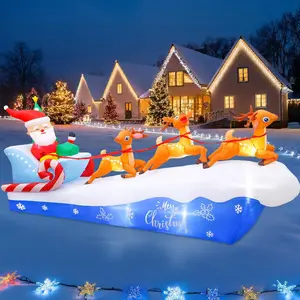 10FT Christmas Inflatables Decorations, Santa Sleigh with Christmas Blow Yard Decorations with LED Lights, Xmas Inflatable for Lawn Yard Holiday Decor