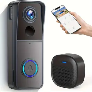 Wireless Video Doorbell Camera with Chime, Voice Changer, PIR Human Detection, No Monthly fees, Battery-Powered, Smart, 2.4G WiFi, Security (J9)