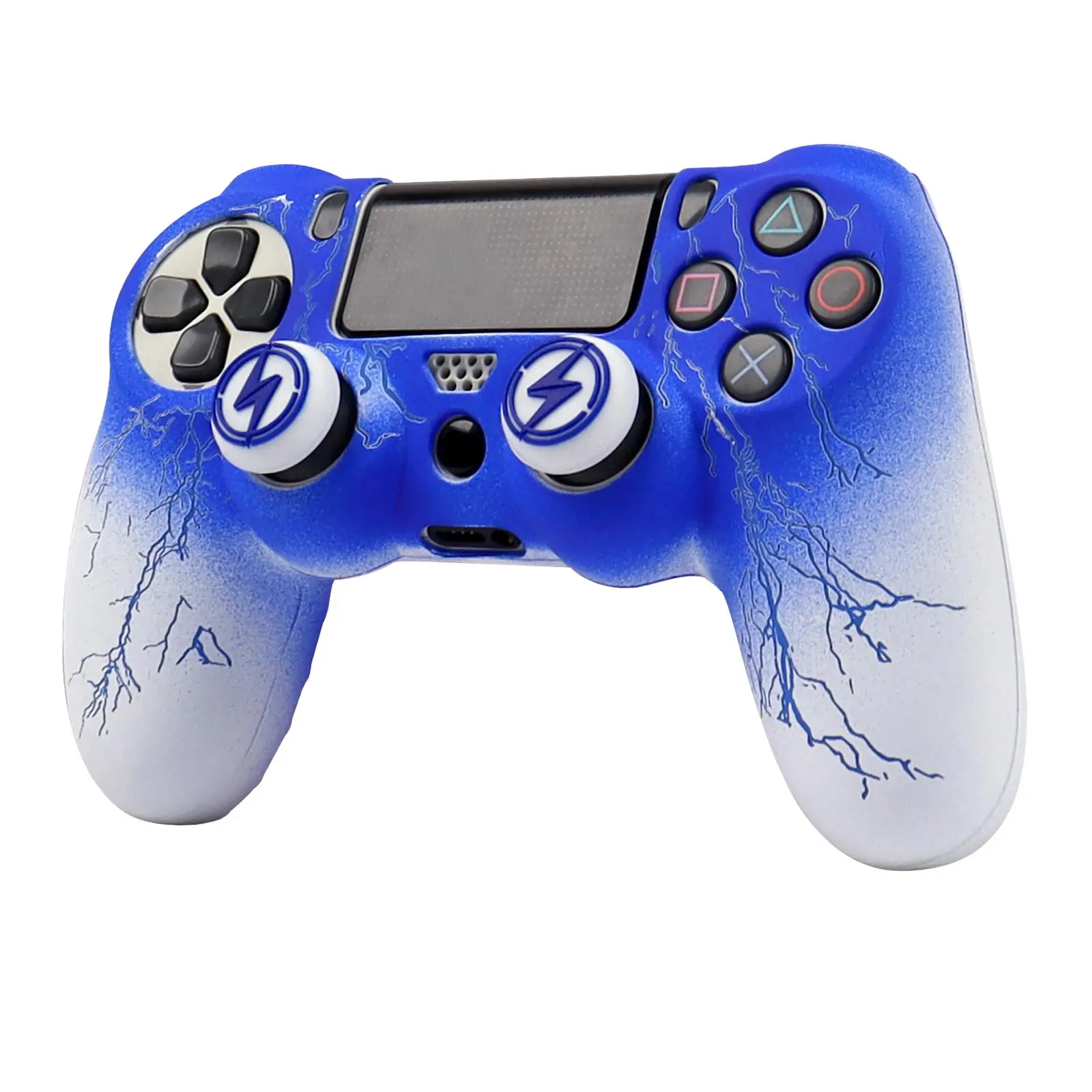 RALAN Controller Silicone Cover for PS4, Lightning Pattern Game Controller Protective Case with 2 Counts Thumbstick Grips, Silicone Joysticks Covers, Console Accessories for PS4, Playstation Accessories, Protection