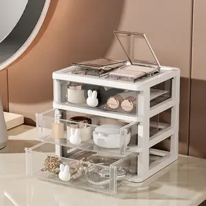 Transparent Small Drawer Cartoon Desktop Storage Box, Plastic Mini Organizer for Desk, Rabbit Stationery Holder, Cute Office Supplies, Office Desk Accessories