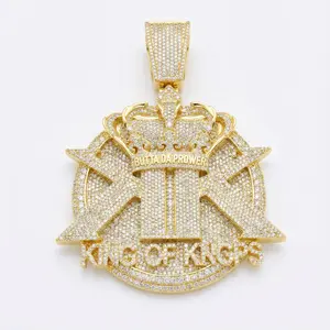 Iced Out King Of Krops Crown Large Pendant | 14K Rose Gold Plated Heavy CZ Diamond Medallion Charm | Includes 4mm Rope Chain | Luxury Statement Jewelry For American Men | Vintage Hip Hop Streetwear