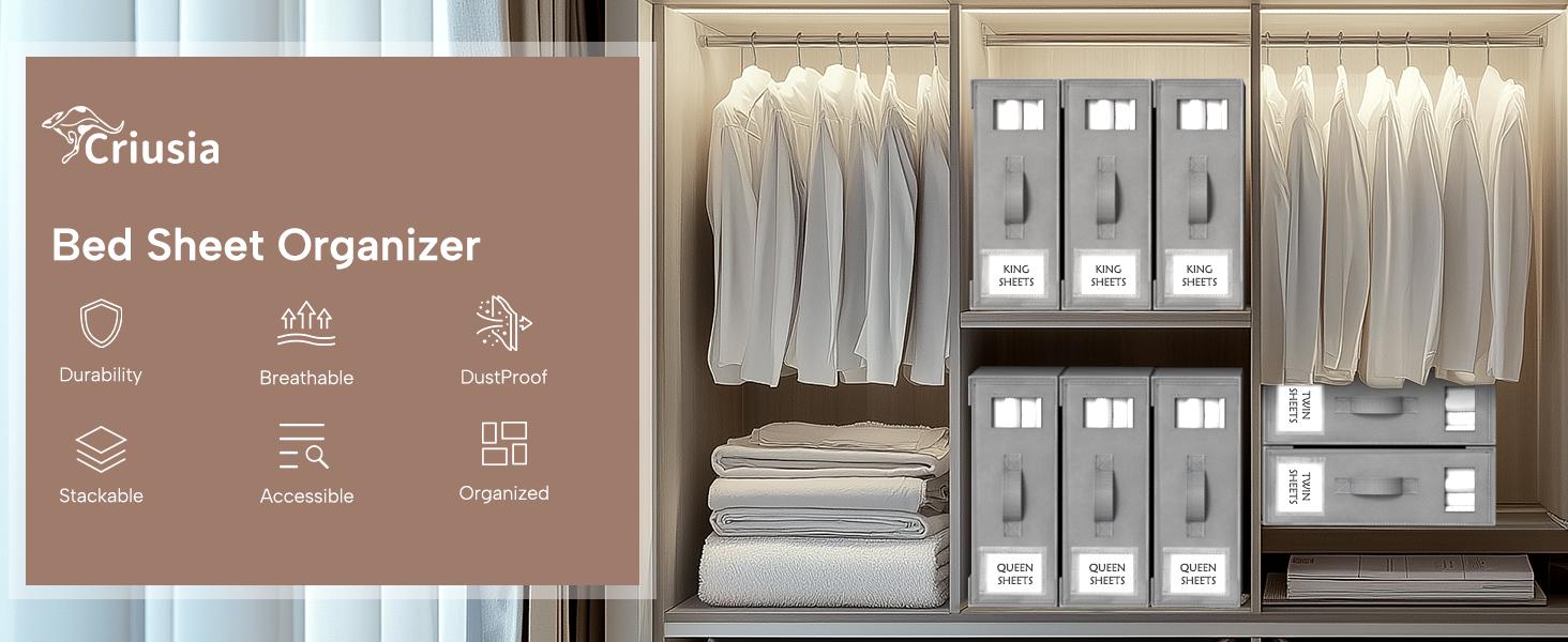 Criusia Foldable Bed Sheet Storage Boxes, Set of 4 | Oxford Fabric Material, Foldable Organizer for Linen Closet, with Transparent Window and Reinforced Handles | Bedding Holder for Sheet Sets (King/Queen Sizes) Organiser