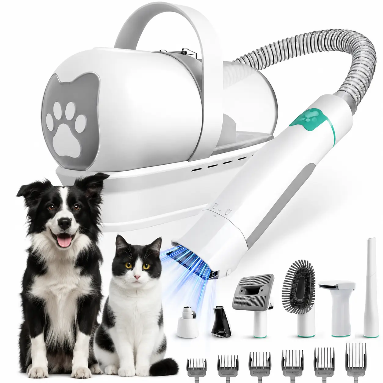 Pet Grooming Vacuum Shaver Kit Set for Small-Medium Dogs & Cats - 3-Speed, 6 Safety Attachment Combs, 9mm, 12mm, Eco Mode, Compact 11x4.7x8.3in Station, Switch Button, Clean Pet Hair Care Grooming Clippers, Universal, Hair Care Products