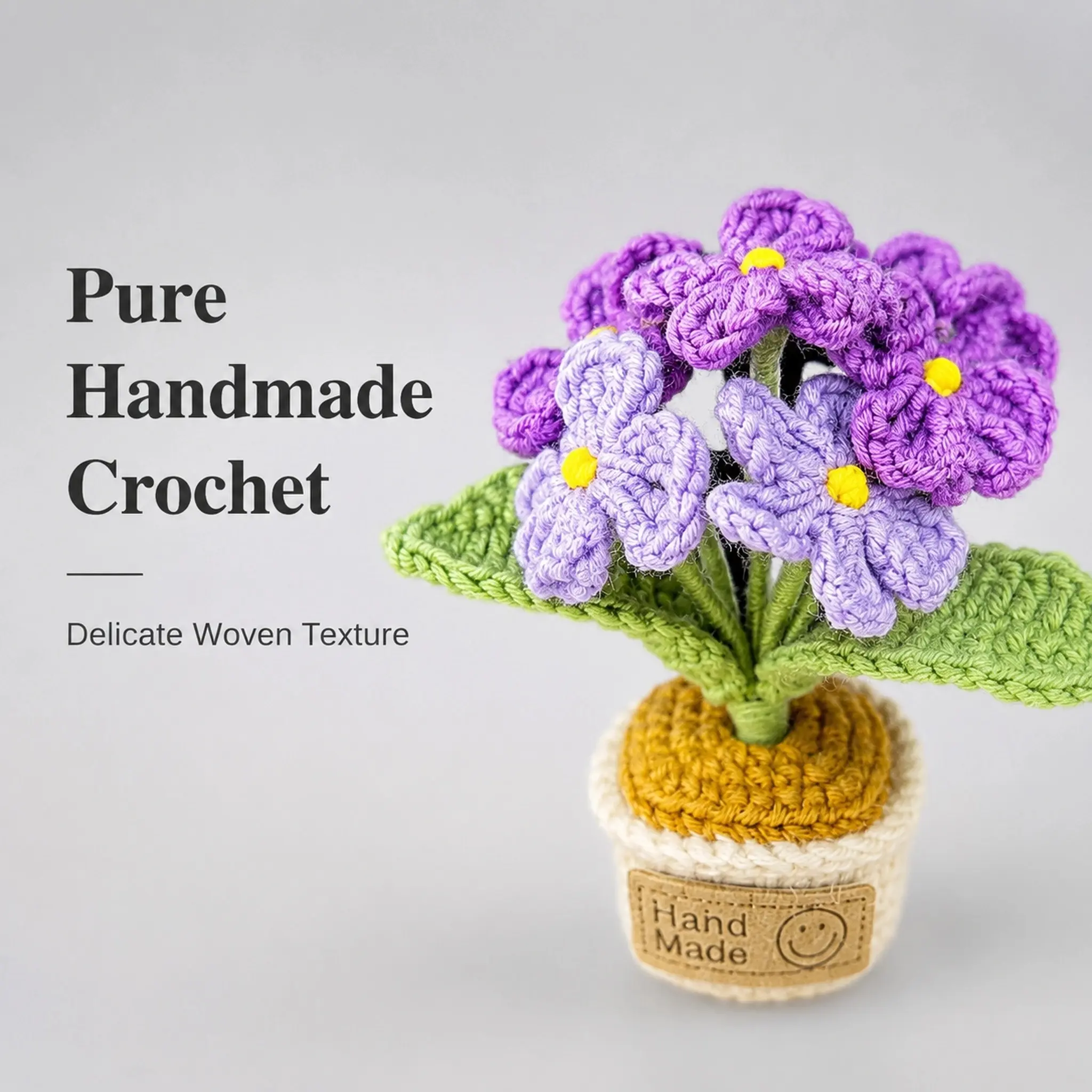 Handmade Crochet Purple Flower Fridge Magnet Mini Potted Plant Magnetic Decoration Cute Knitted Violet Flower Refrigerator Sticker Multi-use for Whiteboard Office Desk Car Ornament Aesthetic Kitchen Home Decor Unique Handmade Gift for Women Teens