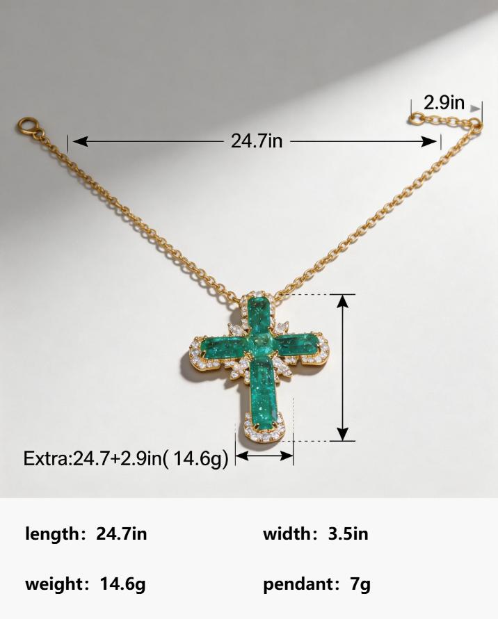 Skin-Friendly Adjustable Emerald Cross Pendant, Sparkling CZ, Fits Daily/Party, a Heartfelt Gift Dainty Hypoallergenic CZ Cross Necklace, Emerald Inlaid, Perfect for Party/Gala, a Thoughtful Gift