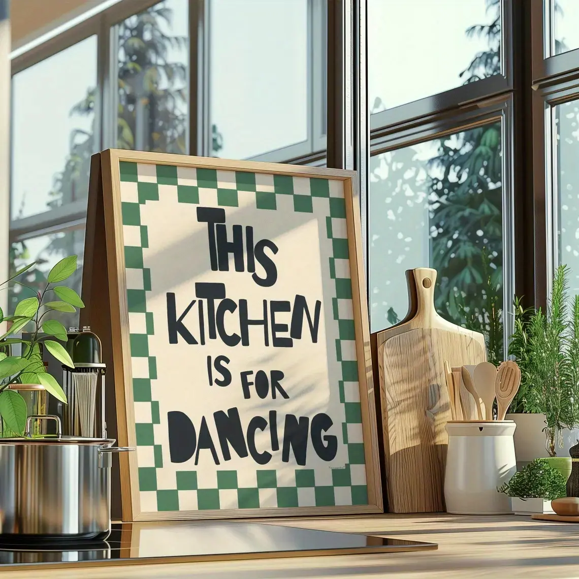 1pc "This Kitchen Is Made for Dancing" Wall Art Poster - Vertical Checkered Canvas Print Suitable for Kitchen & Dancing Room Decor, Modern Art Deco Frameless Decoration, Housewarming Gift Paintings