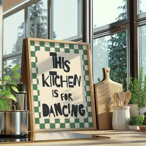 1pc "This Kitchen Is Made for Dancing" Wall Art Poster - Vertical Checkered Canvas Print Suitable for Kitchen & Dancing Room Decor, Modern Art Deco Frameless Decoration, Housewarming Gift Paintings