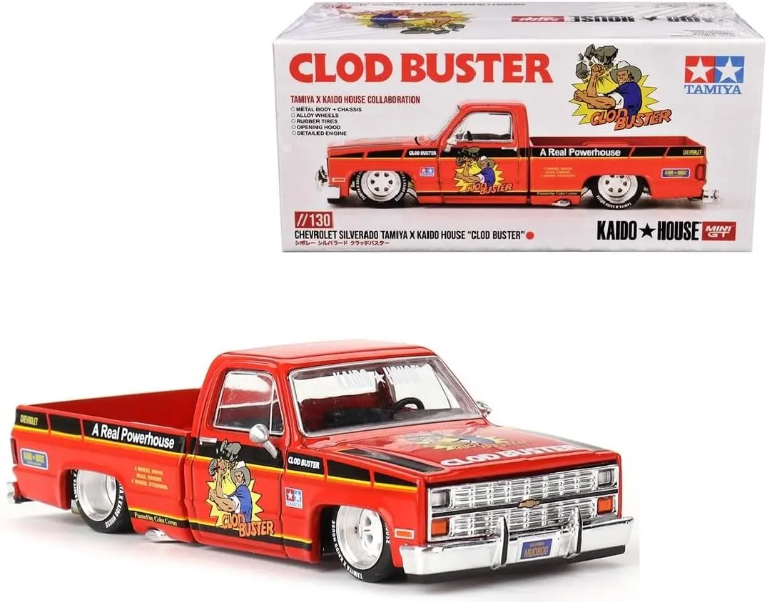Kaido House x Mini GT 1:64 Chevrolet Silverado Tamiya x Kaido House “CLOD Buster” Orange Diecast Model Car KHMG130