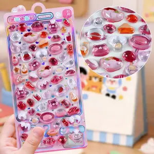 1PC Shiny 3D Acrylic Heart Sticker, romantic and sweet style, gradient pink and blue heart pattern, suitable for party decoration and gift wrapping, perfect for birthday parties and Valentine's Day gifts.
