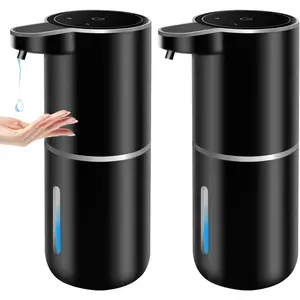 2 Pack Automatic Soap Dispenser12.8oz 380ml USB Rechargeable 4 Level Adjustable Electric Hand Soap Dispenser for Bathroom Kitchen Hotel Restaurant Black