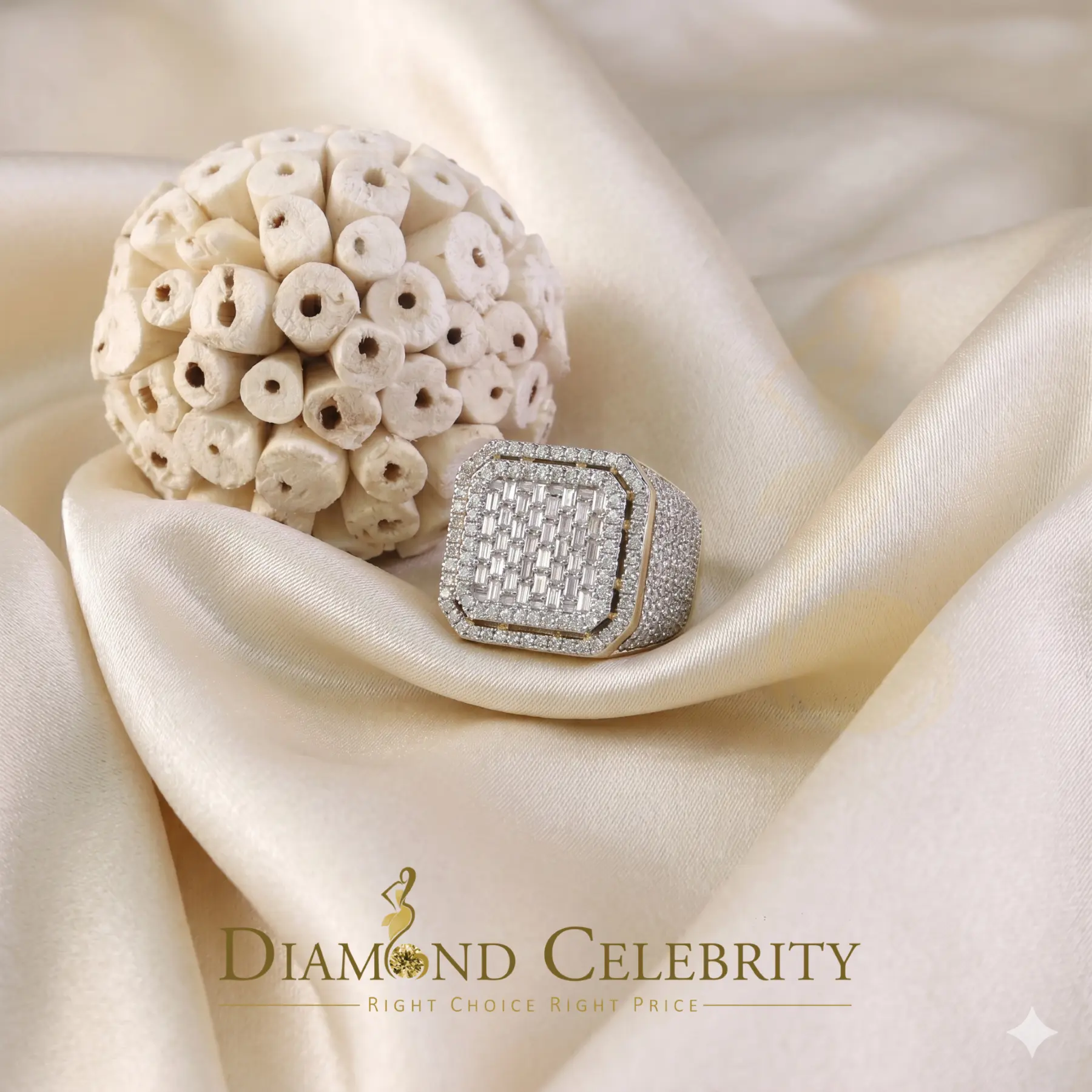 DiamondCelebritees Men's 925 Sterling Silver 6.50ct VVS 'D' Moissanite Square Yellow Rings SZ 10