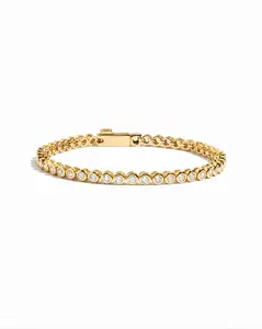 Sami Jewels Mini Bezel Classic Round Cut Tennis Bracelet, Gold-Plated Zirconia Tennis Bracelet, Silver Tennis Bracelet with CZ, High Quality Round Cut Tennis Bracelet, Diamond Tennis Bracelet, Gift for Her