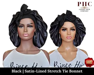 Satin Lined Hair Bonnet with Long Wide Stretch Ties
