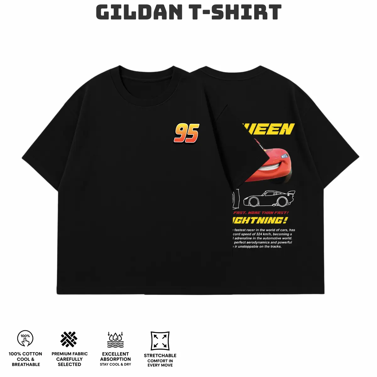 Retro Two Side Cars Gildan T-Shirt , Cars Movie T-Shirt,Mcqueen and Mater Retro Vintage Unisex Anime Graphic Tee – Trendy Y2K Acid Gildan,Manga Game Movie Lover Gift For Fans Merch