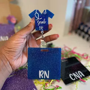 Glitter Acrylic RN Badge and Badge Buddy Set Srublife Badge Reel With RN Badge Buddy Identification Holder for Work or School