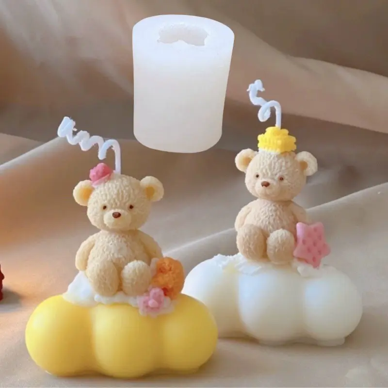 1Pcs 3D Cute Bear Candle Mold for Cake Decoration, Bear Birthday Candle Baking Silicone Mold for Creative Party Decor Candle Making, Handcraft, Animals, Soap Molds, Candle Making Supplies