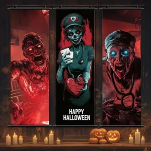 Scary Nurse Zombie Poster Wall Art, 3 Counts Halloween Hanging Banner,  Creepy Halloween Character Wall Decoration, Halloween Scary Poster