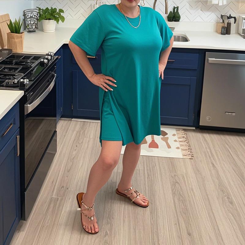 Plus Size 2 Piece T Shirt Dress Set for Women, Stretchy Oversized Hide Tummy Comfy Summer Loungewear, Black Casual Outfit