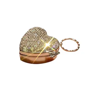 Heart-Shaped Metal Pill Box Luxury Diamond-Studded Portable Tablet Organizer