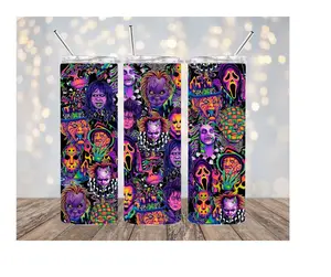 Halloween Villains 20 oz Tumbler with Lid - Double-Walled Stainless Steel, Halloween Design, Includes Straw, Durable & Easy to Clean - Bottled, Washable, Flasks, Mug Drink Drinkware