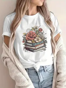 Directional Women's T-Shirt with Book Floral Print •Directional Women's T-Shirt with Book Floral Print, Gift for Book Lovers, Perfect for Avid Readers, Literary Graphic Tee, Comfortable Short Sleeve Top, Vin Gift for Book Lovers • Perfect for Avid Readers