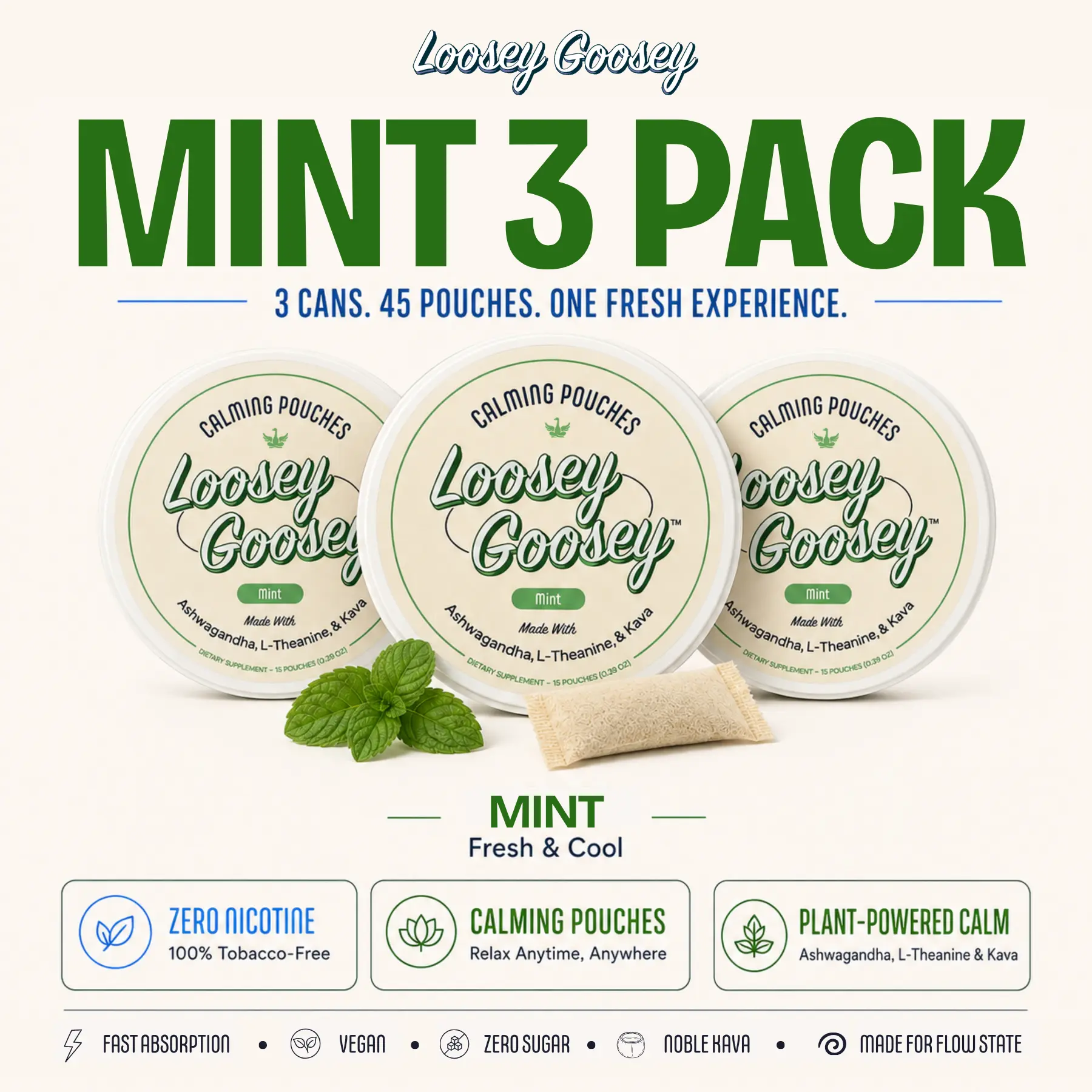 Loosey Goosey 3 Pack of Calming Pouches - Feel Calmer, Stay Sharper - Nicotine-Free