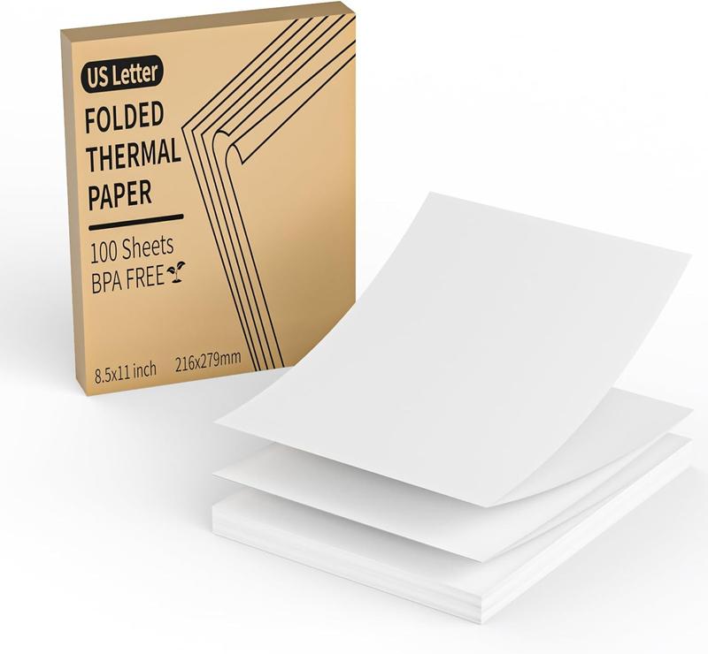 Thermal Printer Paper 8.5 x 11 Inch, 100 Sheets  Letter Size Thermal Paper, Folded, Continuous, Perforated, Compatible with A4 Portable Thermal Printer