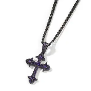 Iced Out Cubic Zirconia Cross Pendant With Rope Chain, Hip HopCross Necklace，Trendy  Gothic Diamond Jesus Cross Necklace For Men Women