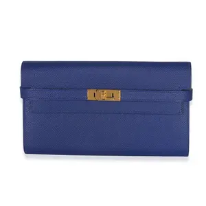 Pre-owned Leather Wallet NY155835 Hermès Bleu Electrique Epsom Kelly Longue GHW