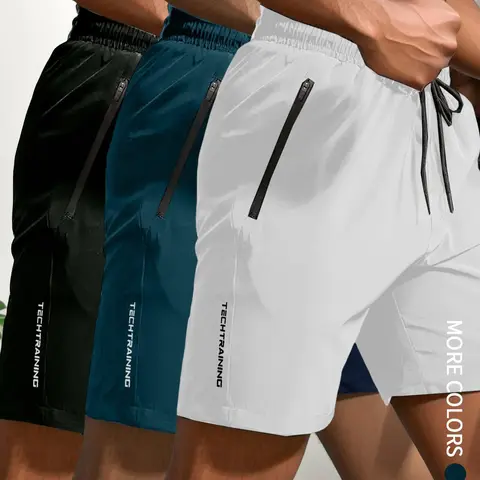 Men's Three-Piece Short Set, Sport Fitness Cycling Outdoor Hiking Swimming Comfortable Breathable Quick-Dry Elastic Shorts, Outdoor Workout Shorts, Athletic Wear Shorts, Athletic Running Shorts