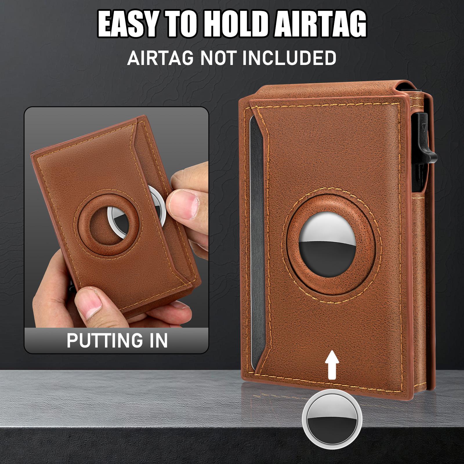 Mens Smaer Wallet Card Holder for Air Tag,Minimalist Wallet with ID Window & Cash Slot,Slim Pop Up Card Case Wallet with 9-14 Card Capacity