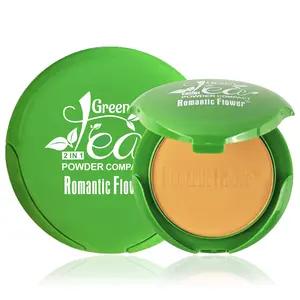 Green Tea Matte Compact Powder, Double-layer Matte Nature Contour Waterproof Dark Pressed Powder with Puff and Mirror