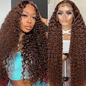 Chocolate Brown Deep Wave Wigs Bling Hair Human Hair 13x4 13x6 Hd Lace Frontal Wig Colored Water Wave Lace Front Wig for Women Pre Plucked 180% Density TikTokShopHolidayHaul