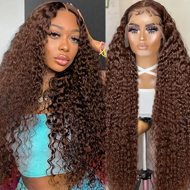 Chocolate Brown Deep Wave Wigs Bling Hair Human Hair 13x4 13x6 Hd Lace Frontal Wig Colored Water Wave Lace Front Wig for Women Pre Plucked 180% Density TikTokShopHolidayHaul