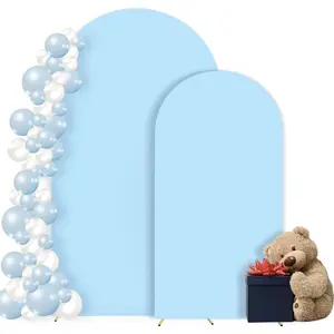 Arch Backdrop Cover Set of 2 6+7.2FT Blue Fitted Spandex Backdrop Stand Cover Stretchy Round Top Chiara Arch Cover for  Shower Birthday Party Wedding Ceremony Photography Background Decor