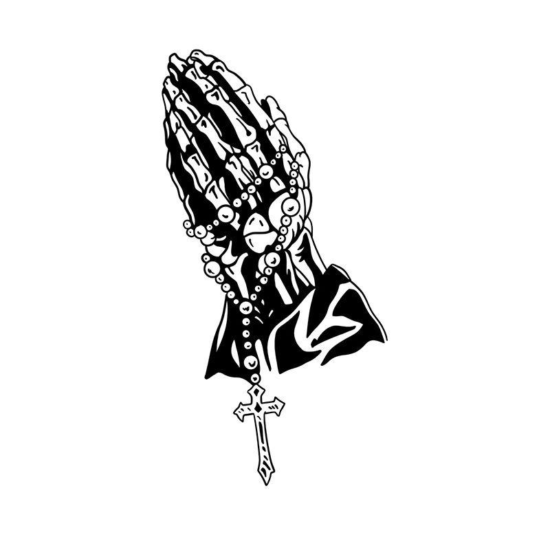 Chicano Day of Dead Traditional Herbal Temporary Tattoos - Easy-Apply, Waterproof, Unscented Single Item, Half-Arm Prayer Hands with Rosary, Street-Style Natural Makeup for Daily & Festive Occasions