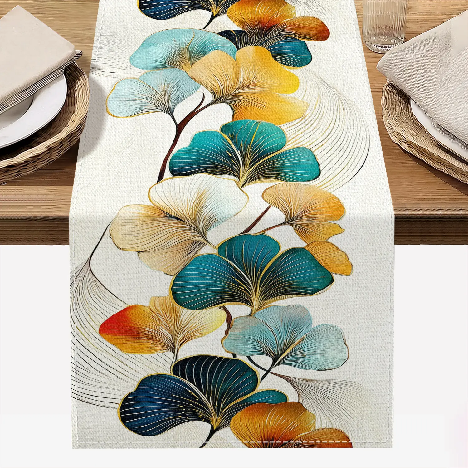 1pc Rectangular Decorative Linen Fabric Table Runner (72in) - 1-Piece, DIY Vibrant Leaf Pattern, Smooth Texture, Ideal for Holiday Parties, Home & Kitchen Decor, Perfect New Year Gift