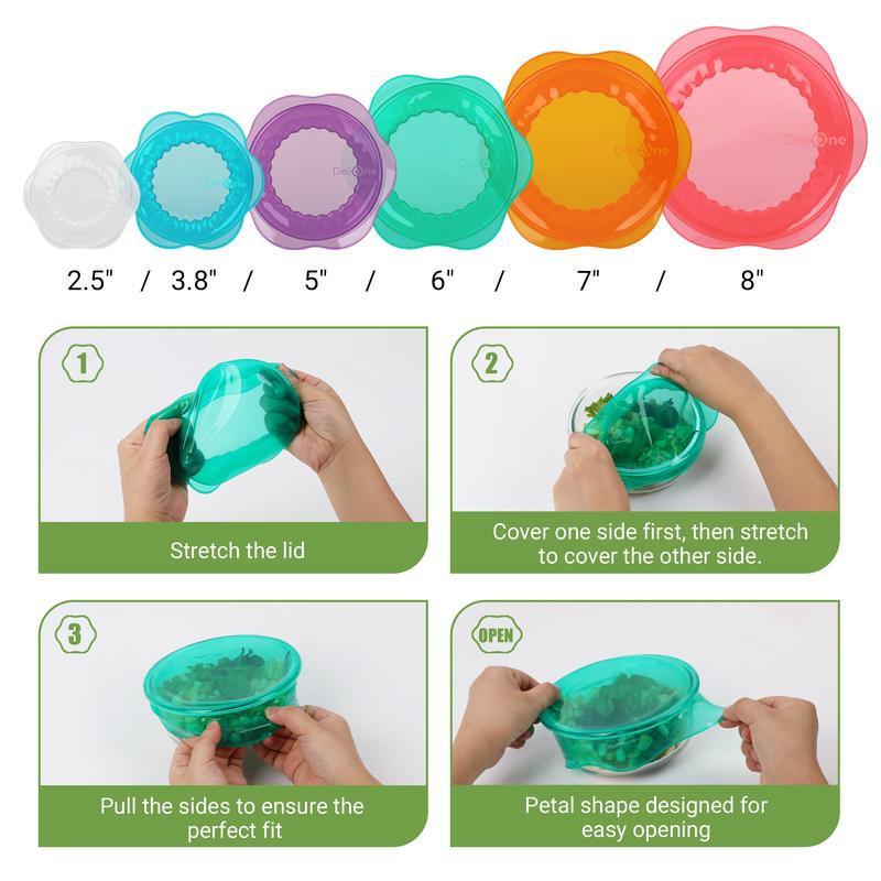 Rottogoon Silicone Stretch Lids for Food Storage Reusable Elastic Bowl Covers for Cups Jars Round & Rectangular Containers Microwave Safe Fridge Covers Multicolor Food Grade Kitchen Utensils & Accessories Kitchenware