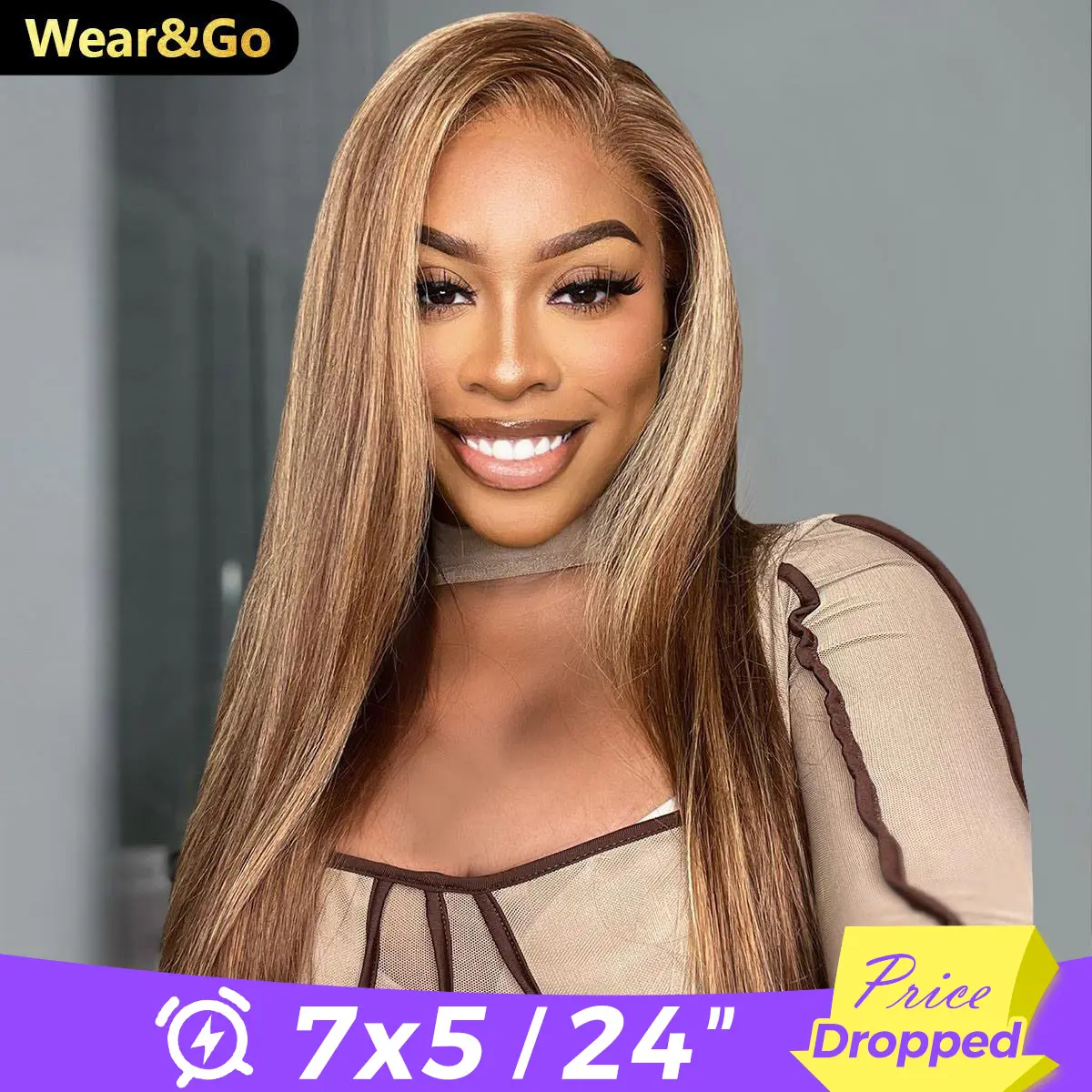 [Limited Deal] OQ HAIR Pre Cut Lace Highlight Ombre 4/27 Color Wear And Go Glueless Wigs 7x5 Straight Lace Front Human Hair Wigs #dealsforyoudays