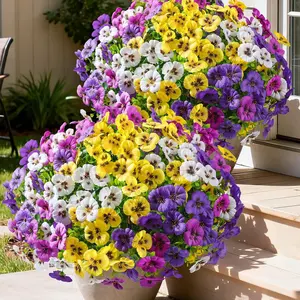 Outdoor Artificial Decorative Three Color Violets, 20 Bundles Realistic Silk Wildflowers, Spring Summer Flower Pots, Front Door, Porch, Garden, Balcony, Window Sill Decor