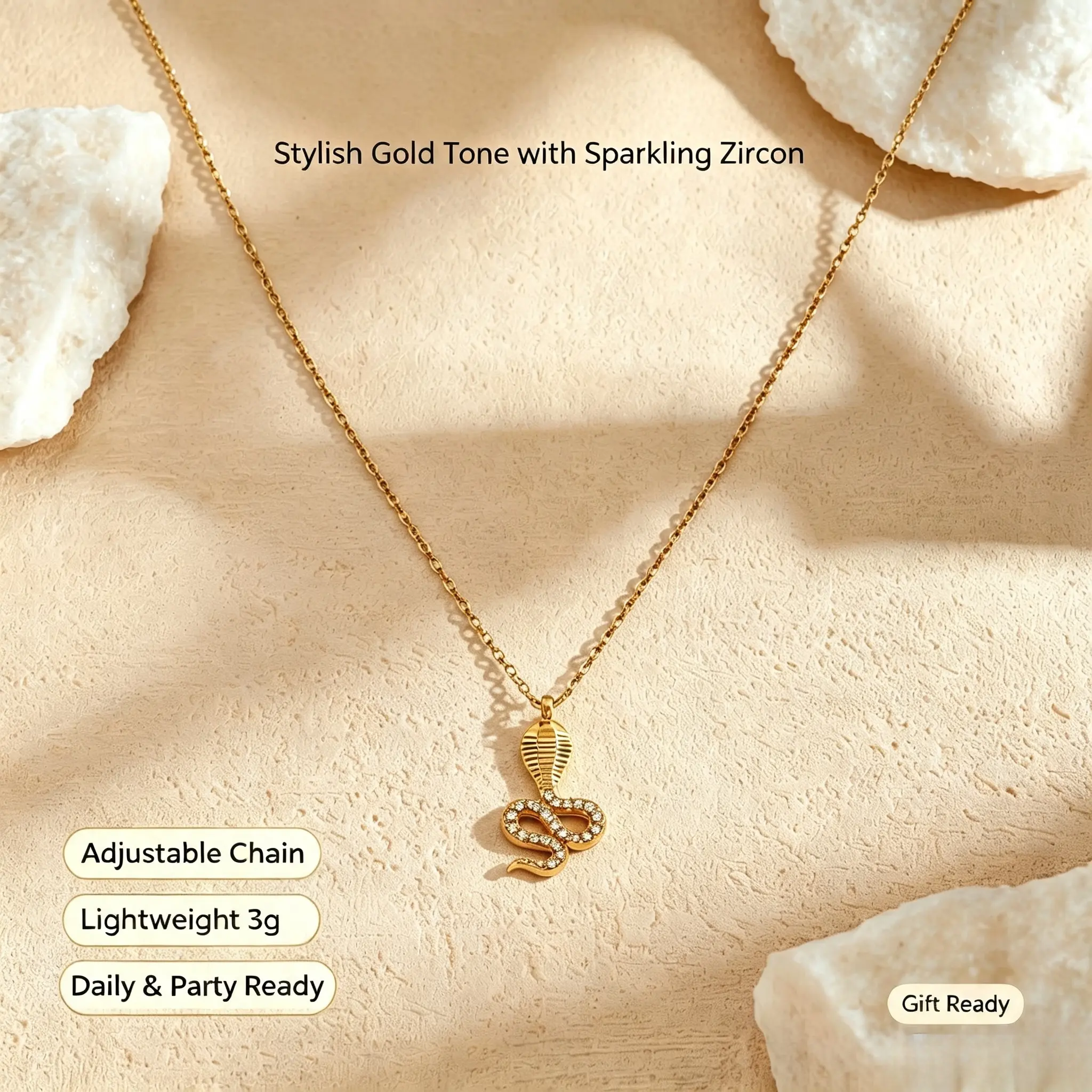 Women's Titanium Steel Snake Choker Chain Necklace - Dainty Minimalist Jewelry with Sparkling Zircons, Crystal Accents, for Daily Wear