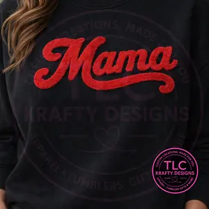 XL MAMA Red Fuzzy Chenille Patch - Mom Life Iron-On/ Sew-On Appliqué