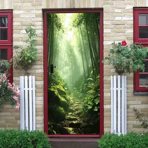 2pcs Fresh Bamboo Forest Path Wall Sticker Stereo Natural Scenery Decal Removable Self Adhesive Wallpaper for Living Room Bedroom Home Decor Creative Mural Art Green Plant Landscape Decoration