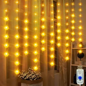 90led Crystal Ball Decorative String Lights, USB Beaded Curtain Light, 8 Flash Modes, Romantic Warm Light, Indoor Home Decoration