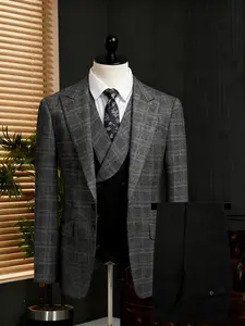 Wedding Men's Suit Plaid 3pcs Set Jacket + Vest + Pants, business, Formal Wear, Casual Suits
