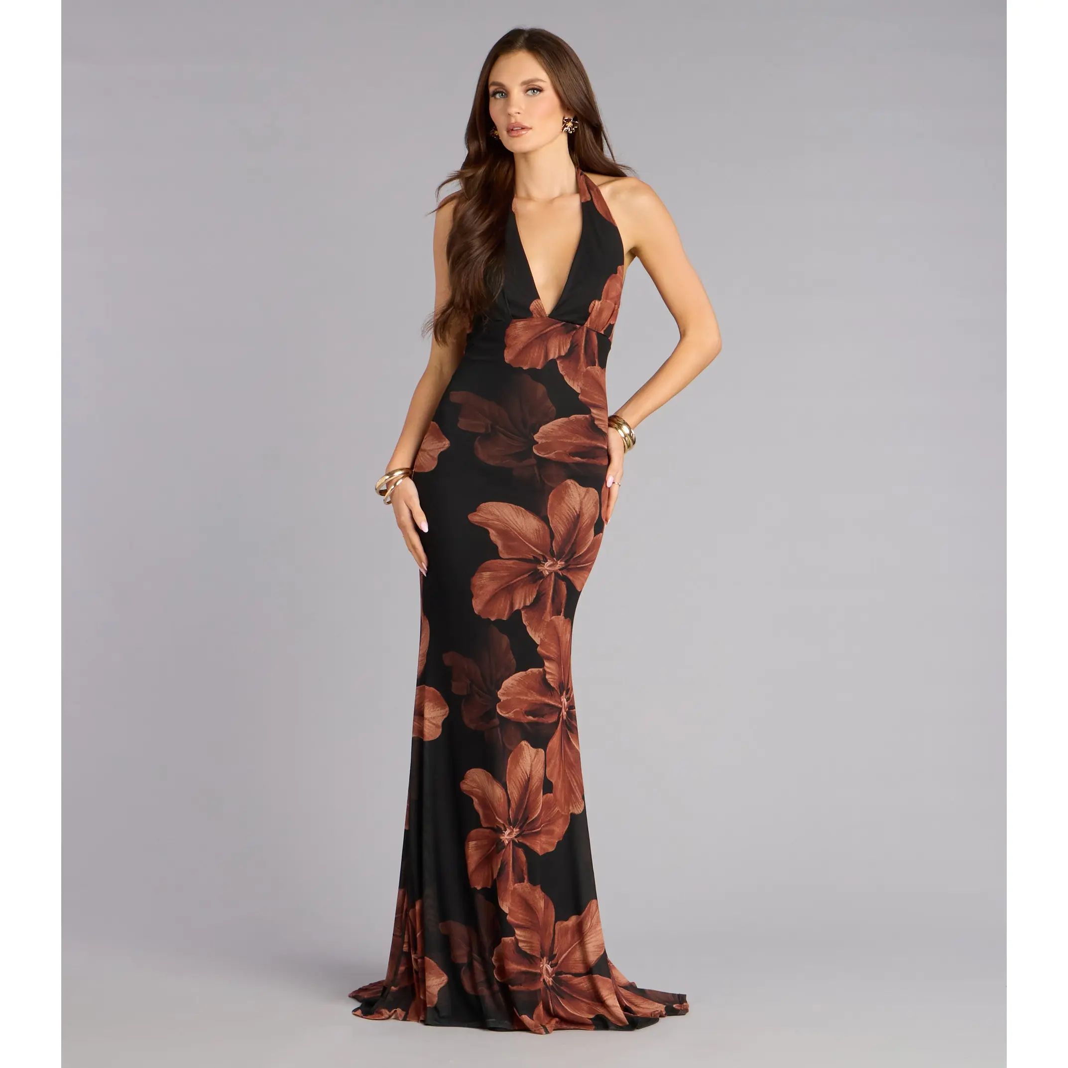 halter dress brown Left In Love Halter Maxi Dress Brown Size XL